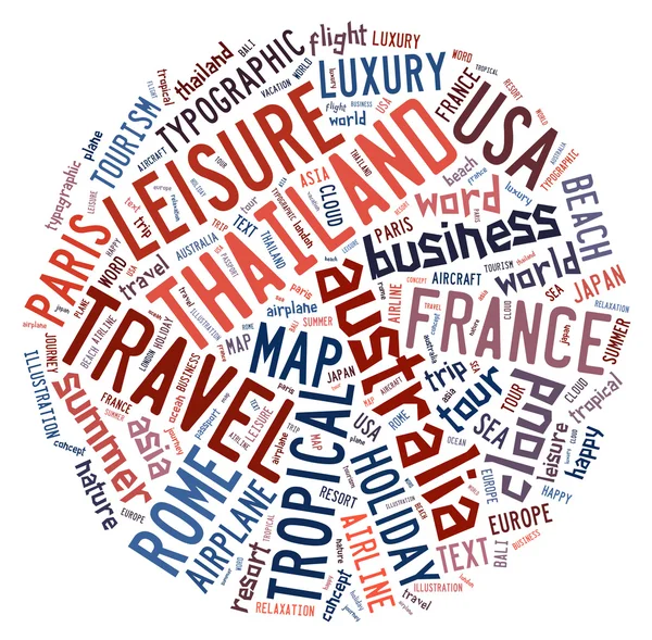 Travel info-text graphics and arrangement concept (word cloud) — Stock Photo, Image