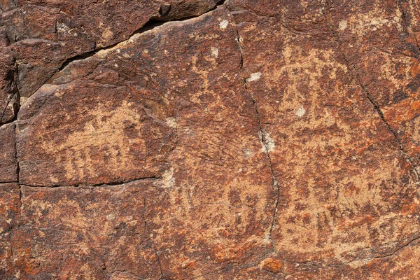 Detalhe Uma Rocha Com Petroglifos Quatro Faces Wadi Saham Nas — Fotografia de Stock