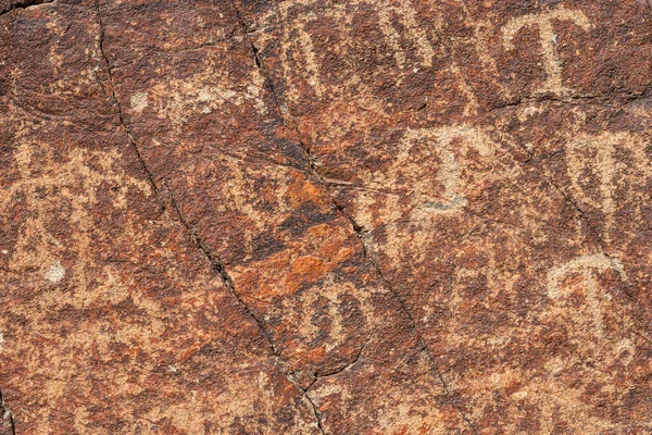 Detail Rock Bearing Petroglyphs Four Faces Wadi Saham Hajar Mountains — Stock Photo, Image