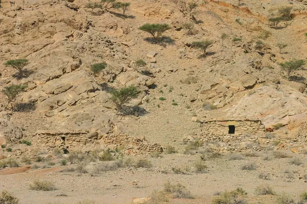 Antiguas Casas Piedra Wadi Desierto Cerca Ciudad Ras Khaimah Los — Foto de Stock