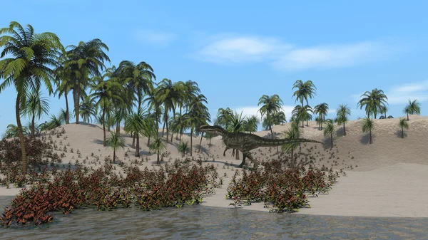 Monolophosaurus on shore — Stock Photo, Image