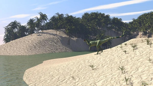 Dilophosaurus på stranden — Stockfoto