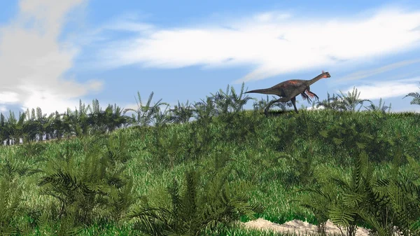 Gigantoraptor in esecuzione su erba collina — Foto Stock