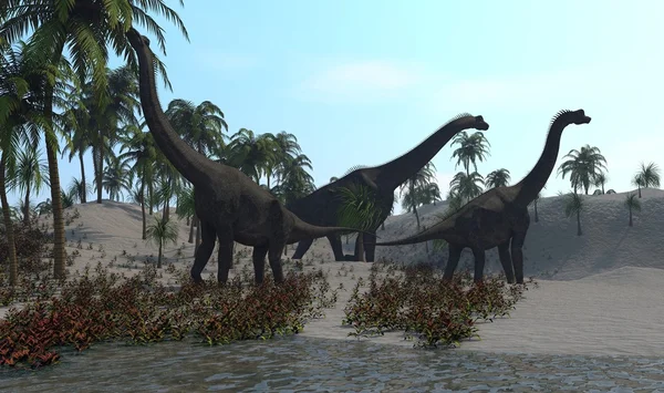 Brachiosauruses on shore — Stock Photo, Image