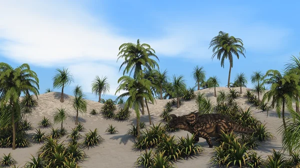 砂浜のジャングルでエイニオサウルス — ストック写真