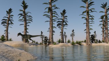 monolophosaurus göl kıyısında
