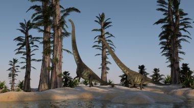 Mamenchisauruses on shore clipart