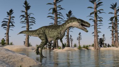 monolophosaurus göl kıyısında