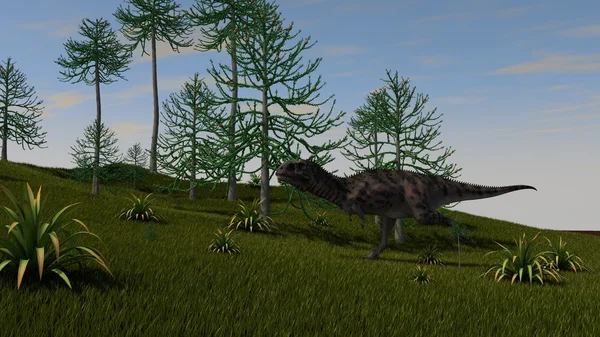 Tarbosaurus on grassy hill — Stock Photo, Image