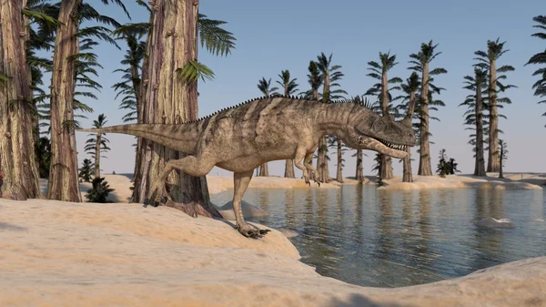 Monolophosaurus sulla riva del lago — Foto Stock