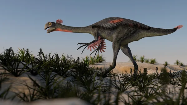 Gigantoraptor auf prähistorischen Hügeln — Stockfoto