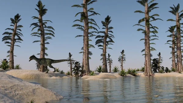 Monolophosaurus göl kıyısında — Stok fotoğraf