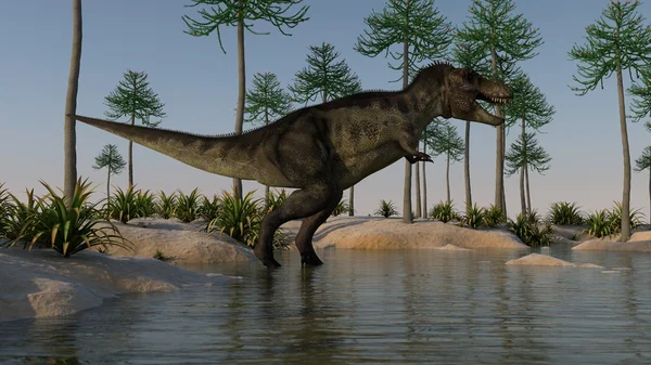 Tyranozaur na brzegu — Zdjęcie stockowe