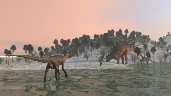 Kentrosaurus and utahraptor dinosaur — Stock Photo, Image