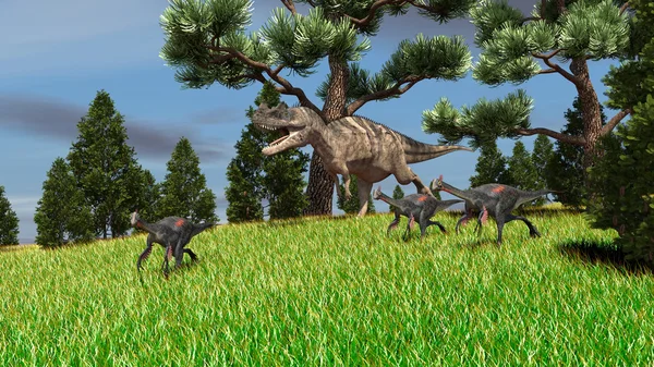 Gigantoraptors ve ceratosaurus dinozor — Stok fotoğraf