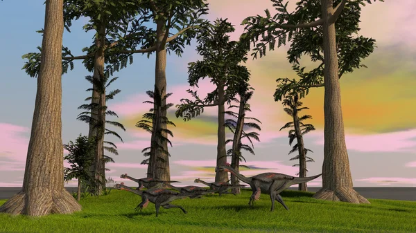 Gigantoraptor dinosaurs flock — Stock Photo, Image