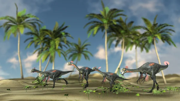 Gigantoraptor dinosaurs flock — Stock Photo, Image