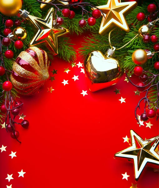 Art Christmas Decorations on red background Stock Image
