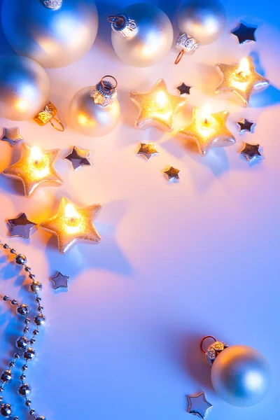 Art μπλε φόντο μαγικών φώτων διακόσμηση Χριστουγέννων — Φωτογραφία Αρχείου