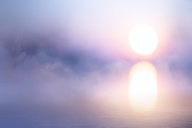 art peaceful background, mist over water at sunrise clipart