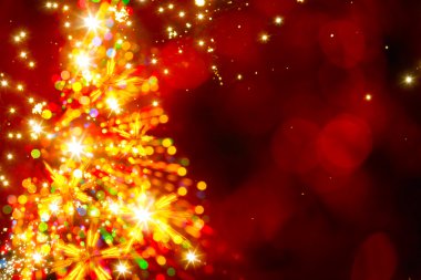 soyut Altın ışık Noel ağacı kırmızı zemin üzerine