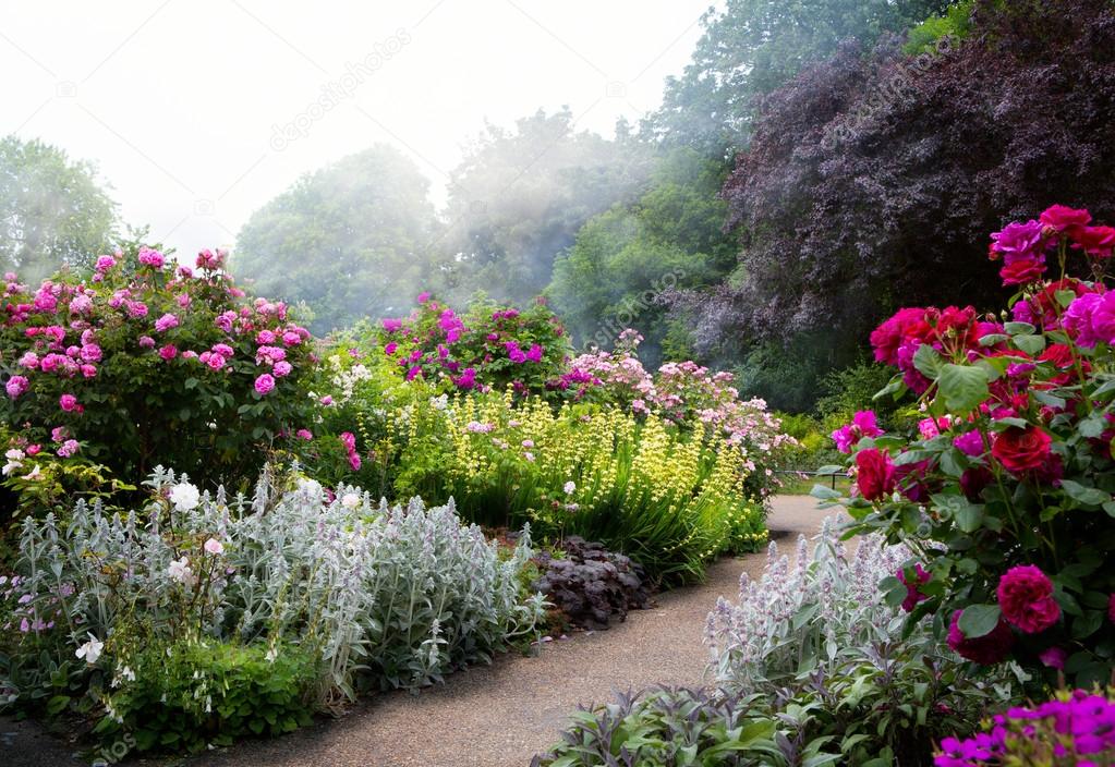 Art flowers in the morning in an English park