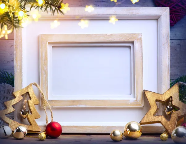 Weihnachtsrahmen Hintergrund Mit Tanne Und Dekoration — Stockfoto