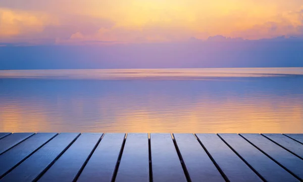 Art Summer Calm Background Sunset Seascape Art Beautiful Wooden Deck — Stockfoto