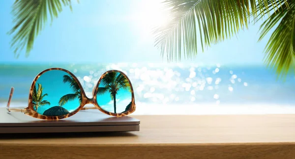 Art Concept Perfect Enjoyment Working Remotely Dream Office Shores Tropical — Stock Photo, Image