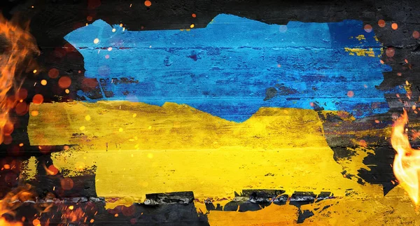 Ukrainian Flag Painted Concrete Wall Destroyed House Symbol Courage Struggle — 스톡 사진