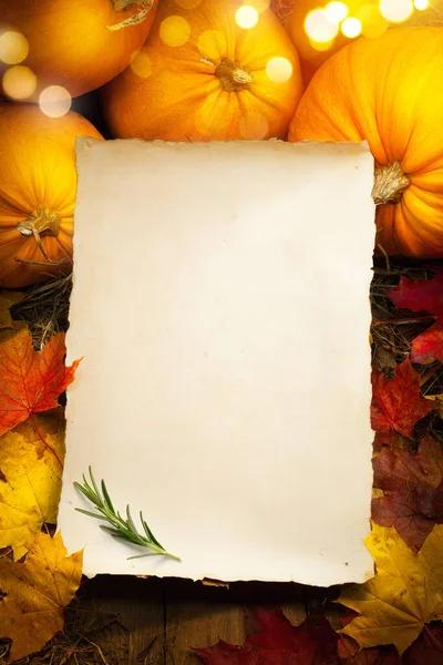 Thanksgiving Holidays Message Orange Pumpkin Autumn Leaves — Stock Photo, Image