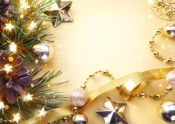 Christmas Banner Greeting Cards Design Background Xmas Sparkling Lights Garland — Stock Photo, Image