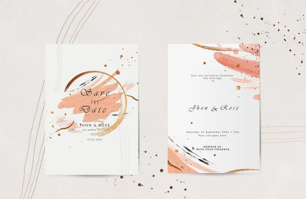 Set Card Abstract Violet Pink Shapes Splashes Wedding Concept Use — Stok fotoğraf