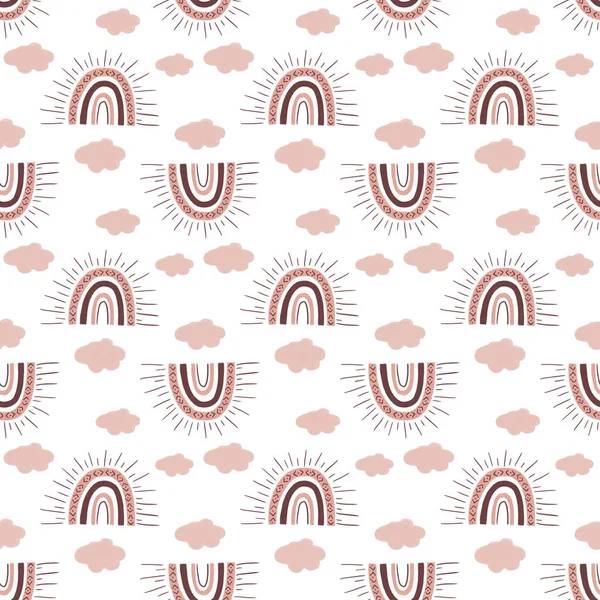 Boho Style Seamless Pattern Valentine Day Abstract Shapes Compositions Hearts — Stock Photo, Image