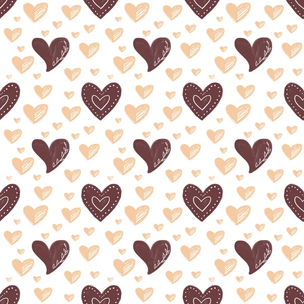 Boho Style Seamless Pattern Valentine Day Abstract Shapes Compositions Hearts — Stock Photo, Image