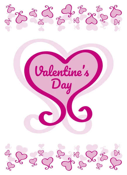 Valentines Day Card Hand Drawn Pink Hearts — Stockový vektor