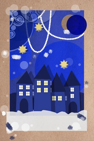 Natal festivo aldeia cartão de saudação — Fotografia de Stock