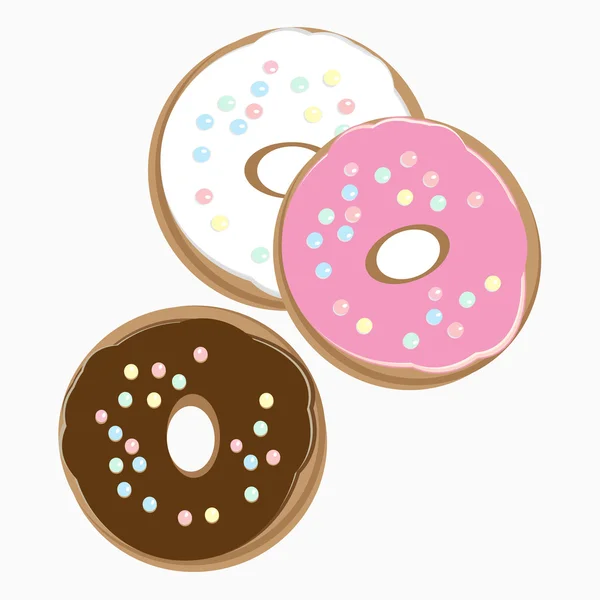 Três deliciosos donuts — Vetor de Stock