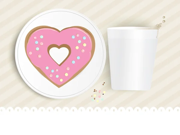 Pink heart shaped doughnut — Stock Vector