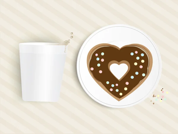 Herzförmige Schokolade Donut mit einer Tasse — Stockvektor