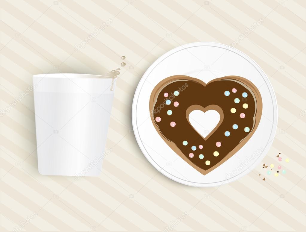 Heart shaped chocolate doughnut with a cup