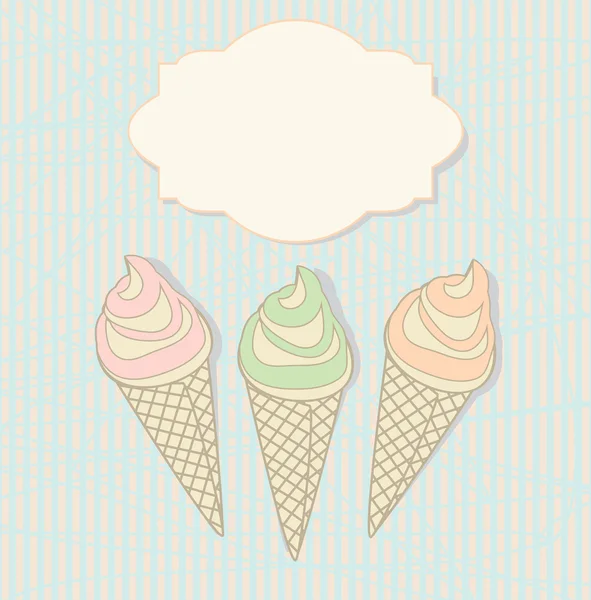 Tres conos de helado con una etiqueta en blanco — Vector de stock