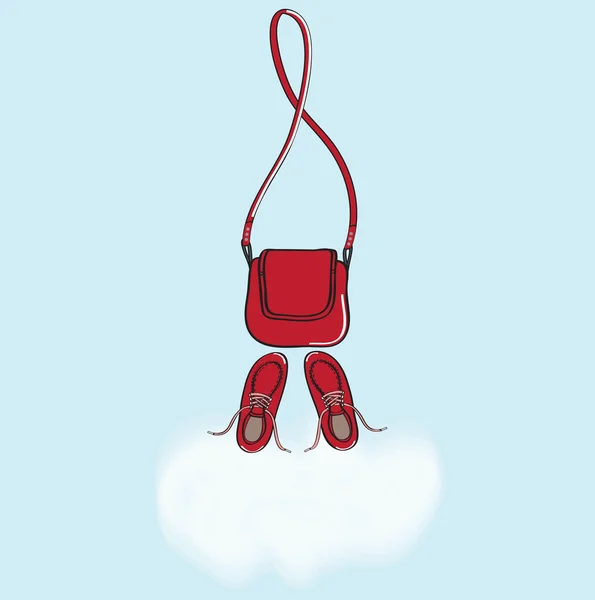 Red handbag and shoes with cloud copyspace — Stock Vector