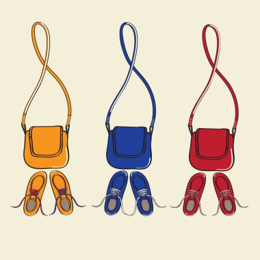 Trendy shoes and matching handbags clipart