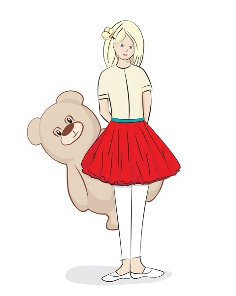 Pretty young girl with a teddy bear — Stock Vector