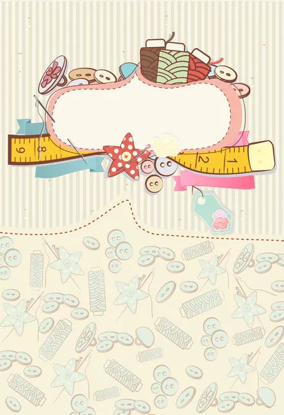 Carina carta con accessori per il cucito — Vettoriale Stock