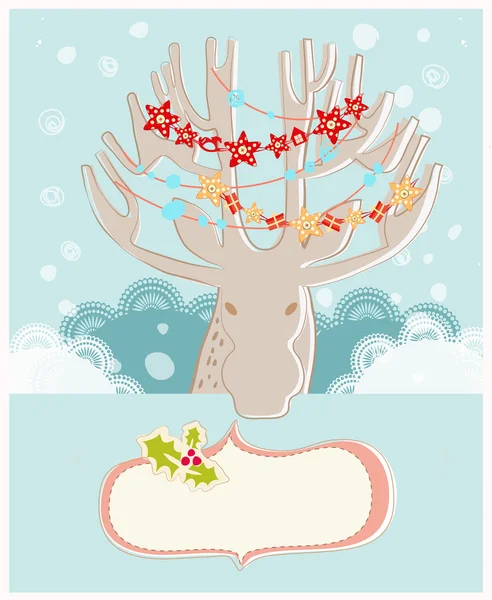 Christmas reindeer New Year greeting card — Stock Vector