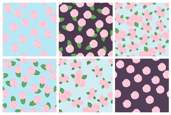 Set of seamless floral patterns of roses — Stock Vector