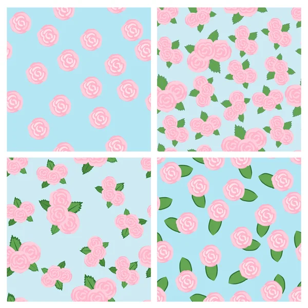 Conjunto de patrones florales sin costura de rosas — Vector de stock