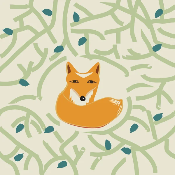 Illustration of a cute little fox in a forest — Stock Vector